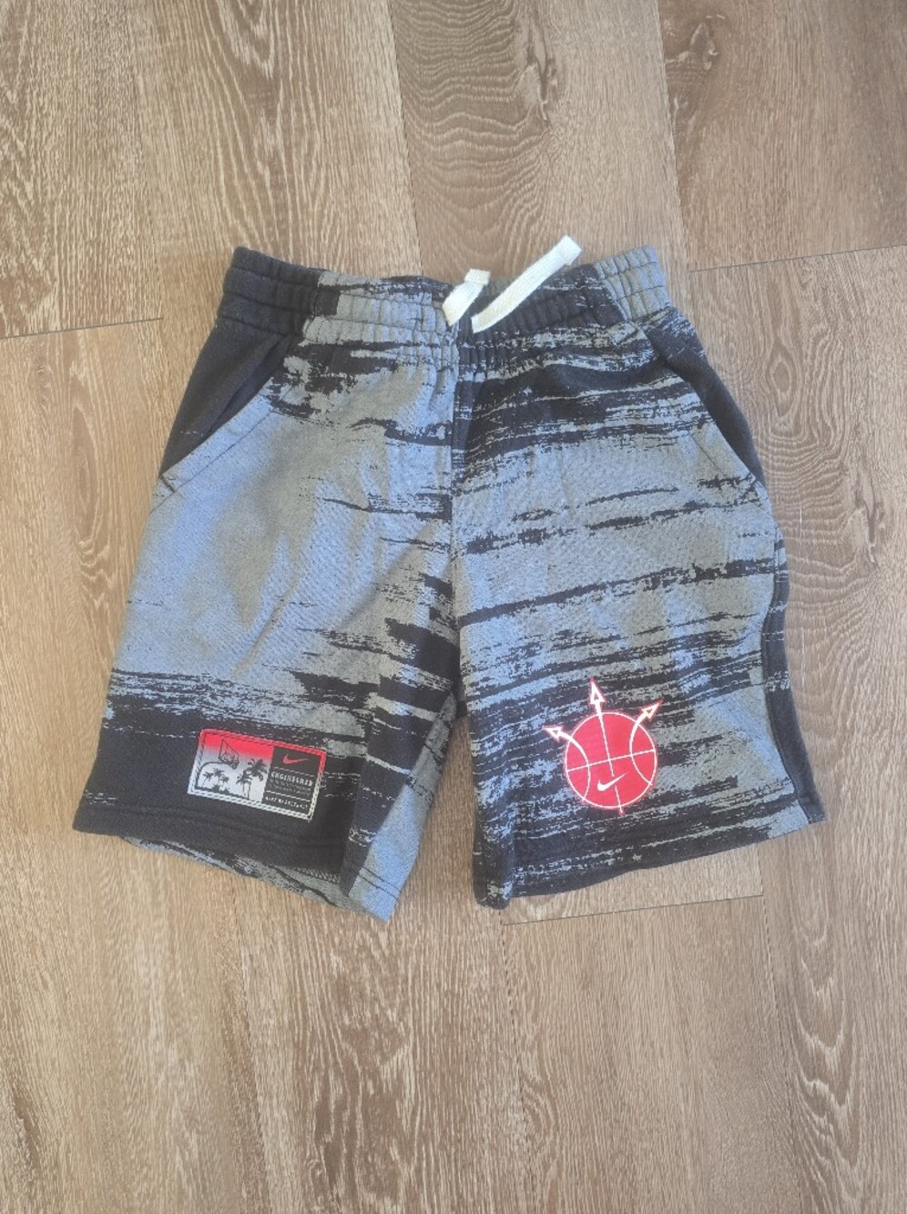 Nike Boys Gray, Black & Red Graphic Basketball Fleece Shorts